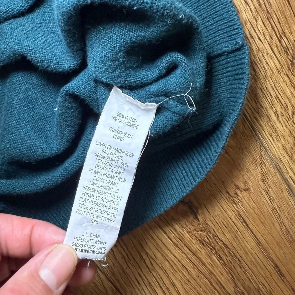 VTG LL Bean Men's‎ Large Dark Green Cashmere Cotton Pullover V-Neck knit Sweater